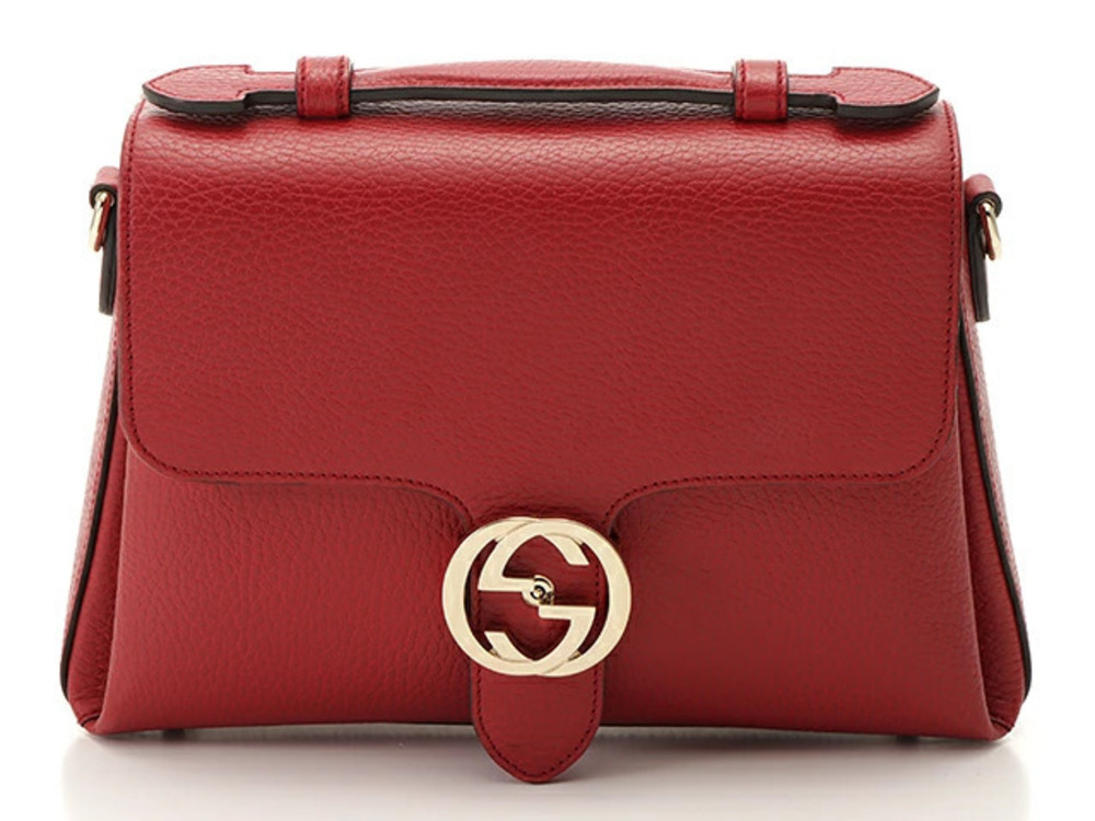 Gucci Interlocking G Chain Shoulder Bag Red Leather
